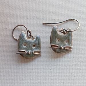 Whimsical Sterling Silver Cat Face Earrings